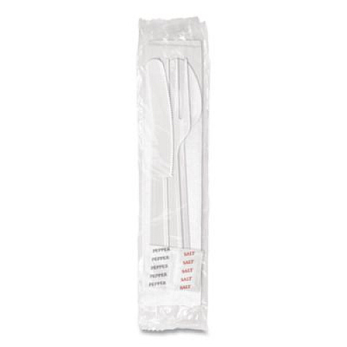 Berkley Square Medium Heavyweight Cutlery Kit, Fork/Knife/Napkin/Pepper/Salt/Spoon, Plastic, White, 250/Carton (1181239)