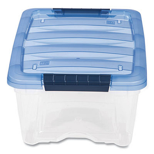 IRIS STACK AND PULL LATCHING FLAT LID STORAGE BOX, 3.23 GAL, 10.9" X 16.5" X 6.5", CLEAR/TRANSLUCENT BLUE (322029)