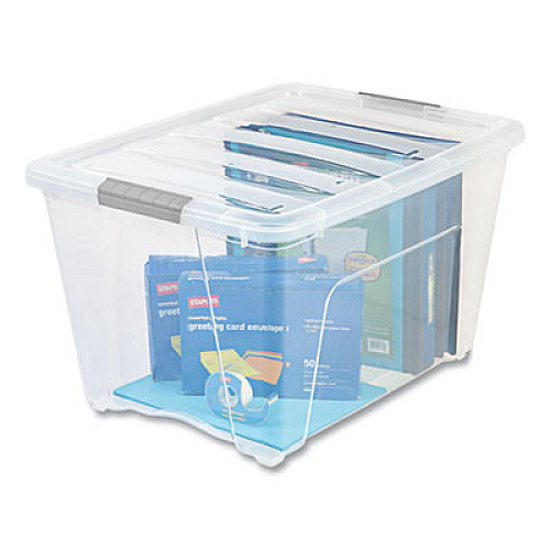 IRIS Stack and Pull Latching Flat Lid Storage Box, 13.5 gal, 22" x 16.5" x 13.03", Clear (100243)