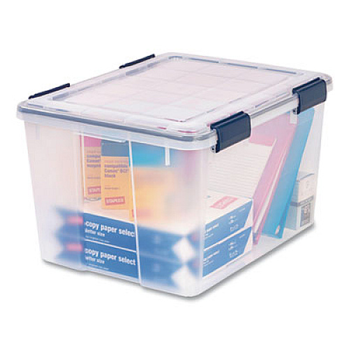 IRIS WEATHERTIGHT Latching Flat Lid Storage Box, 11.5 gal, 15.7" x 19.7" x 11.7", Clear (110455)