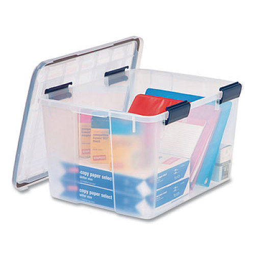 IRIS WEATHERTIGHT Latching Flat Lid Storage Box, 11.5 gal, 15.7" x 19.7" x 11.7", Clear (110455)