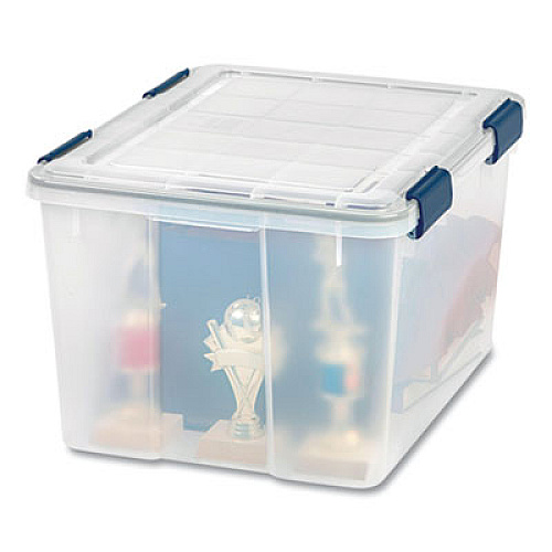 IRIS WEATHERTIGHT Latching Flat Lid Storage Box, 11.5 gal, 15.7" x 19.7" x 11.7", Clear (110455)