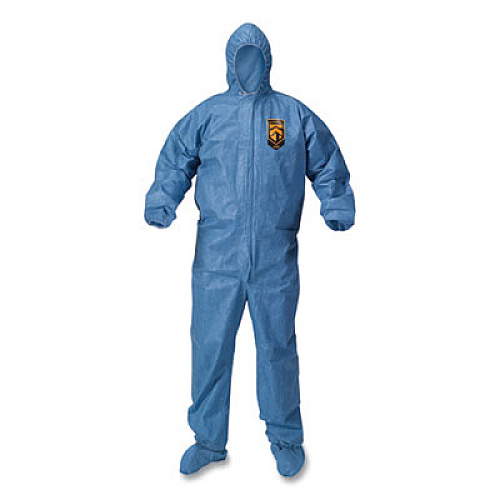 KleenGuard A65 Zipper Front Hood and Boot Flame-Resistant Coveralls, Elastic Wrist and Ankles, 2X-Large,Blue,  25/Carton (45355)
