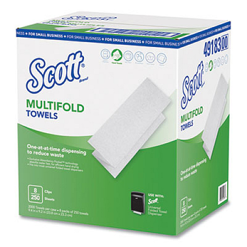 Scott Multi-Fold Paper Towels, 9.2 x 9.4, White, 250/Pack, 8 Packs/Carton (49183)