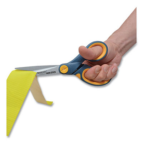Westcott Non-Stick Titanium Bonded Scissors, 8" Long, 3.25" Cut Length, Gray/Yellow Straight Handle (14849)