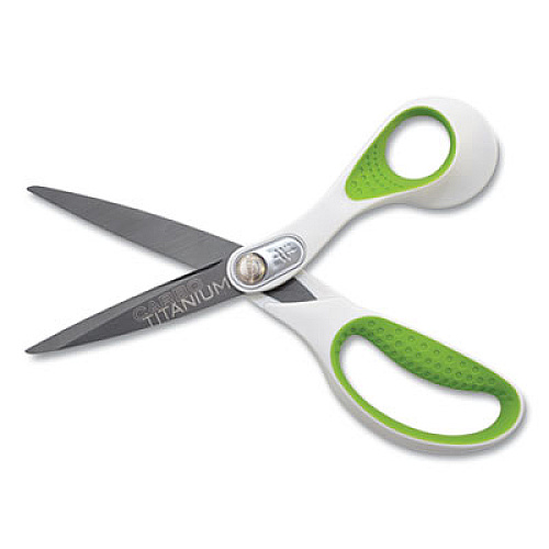 Westcott CarboTitanium Bonded Scissors, 8" Long, 3.25" Cut Length, White/Green Straight Handle (16447)