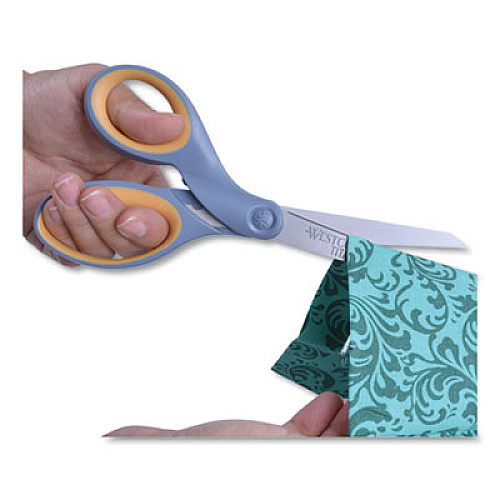Westcott Titanium Bonded Scissors, 8" Long, 3.5" Cut Length, Gray/Yellow Straight Handle (15917)