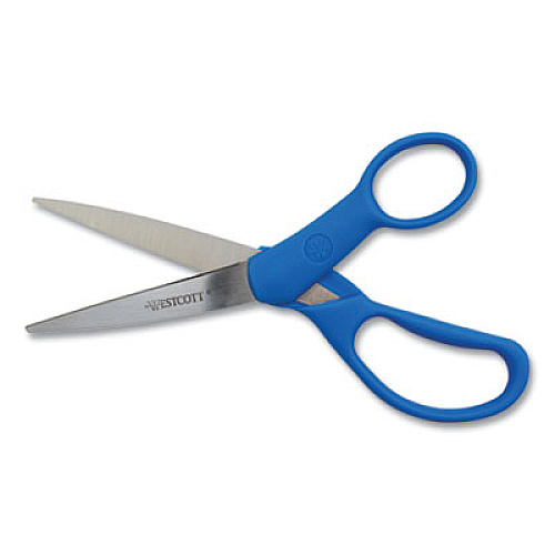 Westcott Preferred Line Stainless Steel Scissors, 7" Long, 3.25" Cut Length, Blue Offset Handle (43217)