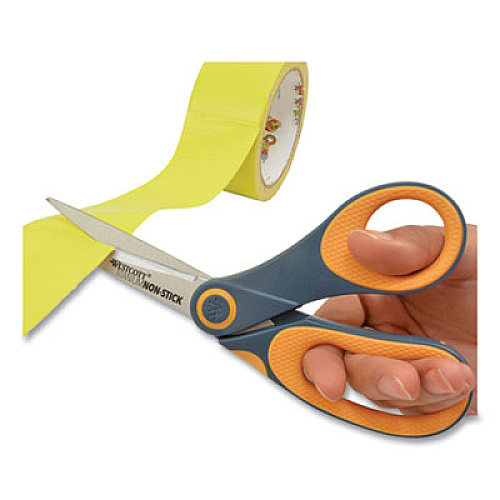 Westcott Non-Stick Titanium Bonded Scissors, 8" Long, 3.25" Cut Length, Gray/Yellow Bent Handle (14850)