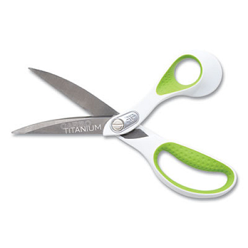 Westcott CarboTitanium Bonded Scissors, 9" Long, 4.5" Cut Length, White/Green Bent Handle (16445)