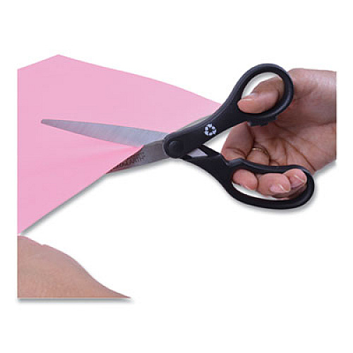 Westcott KleenEarth Basic Plastic Handle Scissors, 8" Long, 3.25" Cut Length, Black Straight Handle (15583)