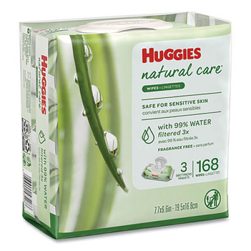 Huggies Natural Care Baby Wipes, Unscented, White, 56/pack, 3-Pack/box, 3 Box/carton (43403)