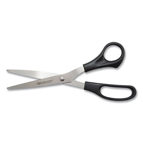Westcott Value Line Stainless Steel Shears, 8" Long, 3.5" Cut Length, Black Straight Handle (13135)