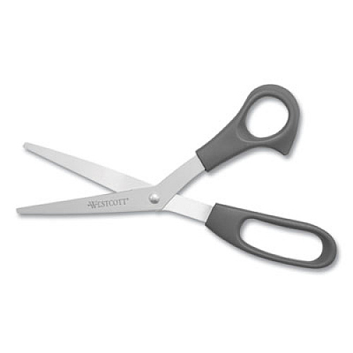 Westcott Value Line Stainless Steel Shears, 8" Long, 3.5" Cut Length, Black Offset Handles, 3/Pack (13402)