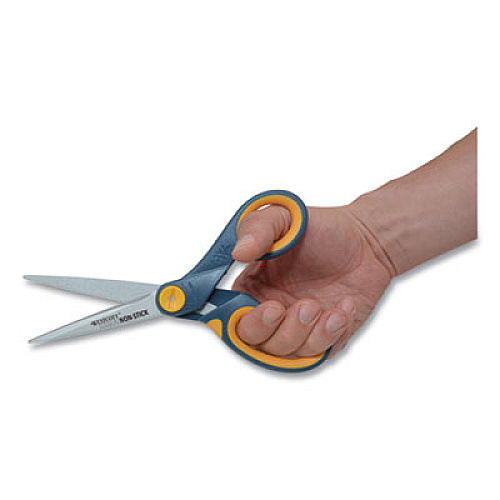 Westcott Non-Stick Titanium Bonded Scissors, 8" Long, 3.25" Cut Length, Gray/Yellow Straight Handle (14849)
