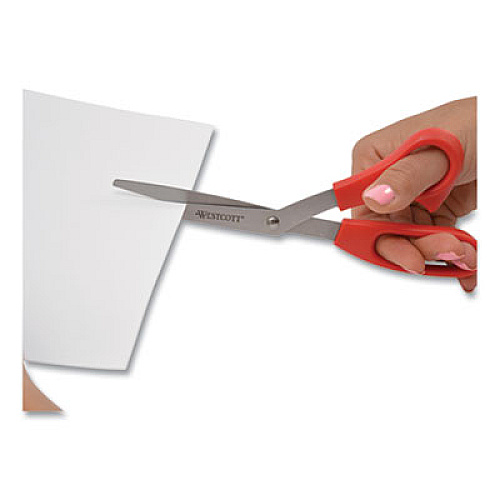 Westcott Value Line Stainless Steel Shears, 8" Long, 3.5" Cut Length, Red Offset Handle (10703)