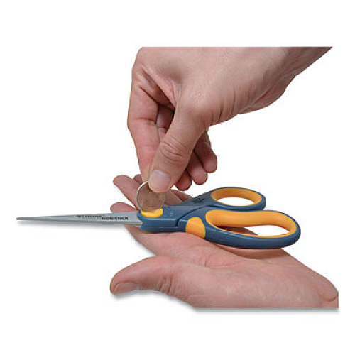 Westcott Non-Stick Titanium Bonded Scissors, 8" Long, 3.25" Cut Length, Gray/Yellow Straight Handle (14849)