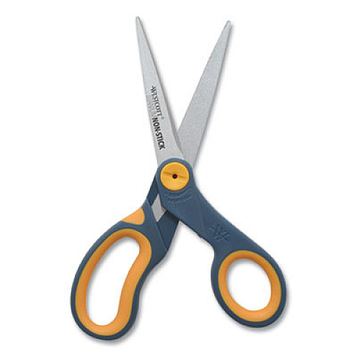 Westcott Non-Stick Titanium Bonded Scissors, 8" Long, 3.25" Cut Length, Gray/Yellow Straight Handle (14849)