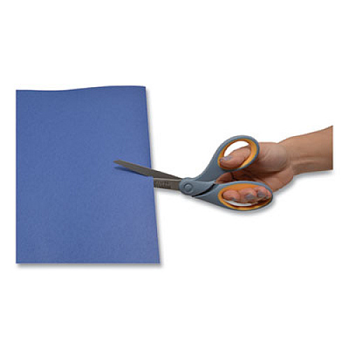 Westcott Titanium Bonded Scissors, 8" Long, 3.5" Cut Length, Gray/Yellow Offset Handle (13731)