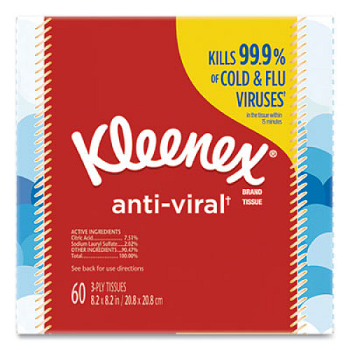 Kleenex Anti-Viral Facial Tissue, 3-Ply, White, 60 Sheets/Box, 27 Boxes/Carton (49978CT)