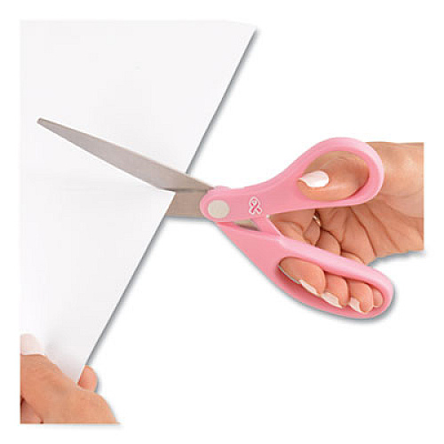 Westcott All Purpose Pink Ribbon Scissors, 8" Long, 3.5" Cut Length, Pink Straight Handle (15387)