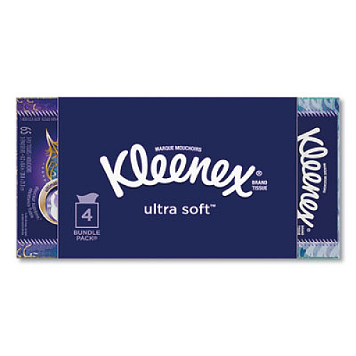 Kleenex Ultra Soft Facial Tissue, 3-Ply, White, 8.75 x 4.5, 65 Sheets/Box, 4 Boxes/Pack (50173)