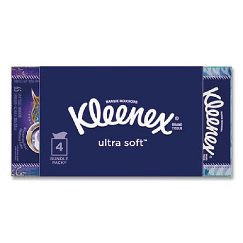 Kleenex Ultra Soft Facial Tissue, 3-Ply, White, 8.75 x 4.5, 65 Sheets/Box, 4 Boxes/Pack, 12 Packs/Carton (50173CT)
