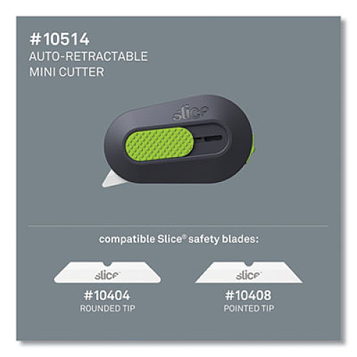 slice Mini Cutters, Replaceable Double-Sided 1.29" Ceramic Zirconium Oxide Blade, 2.5" Nylon Handle, Gray/Green (10514)
