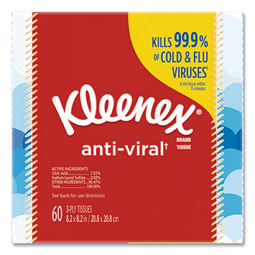 Kleenex Anti-Viral Facial Tissue, 3-Ply, White, 60 Sheets/Box (49978BX)