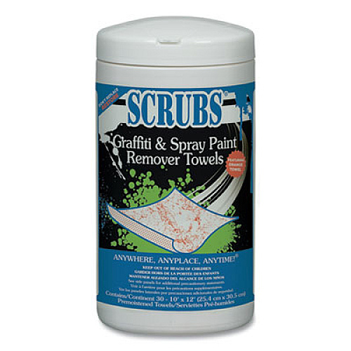 SCRUBS Graffiti and Spray Paint Remover Towels, Orange on White, 10 x 12, 30/Canister (90130EA)