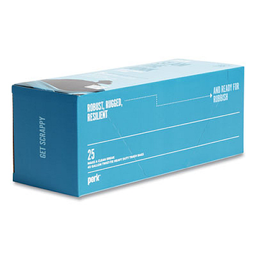 Perk Twist-Tie Heavy-Duty Trash Bags, 45 gal, 1.1 mil, 45" x 38", Black, 25/Box (24377877)
