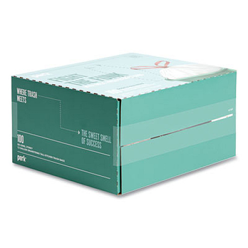 Perk Scented Drawstring Tall Kitchen Trash Bags, 13 gal, 0.9 mil, 28" x 24", White, 100/Box (24377880)