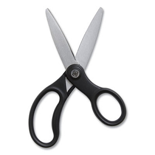 TRU RED Ambidextrous Stainless Steel Scissors, 5" Long, 2.64" Cut Length, Black Straight Ergonomic Handle (24380508)