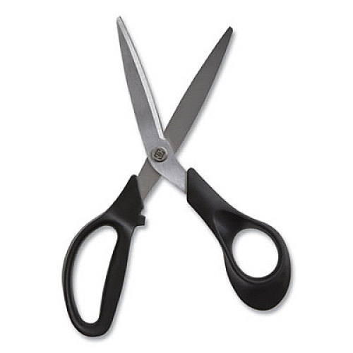 TRU RED Stainless Steel Scissors, 8" Long, 3.58" Cut Length, Black Offset Handle (24380513)