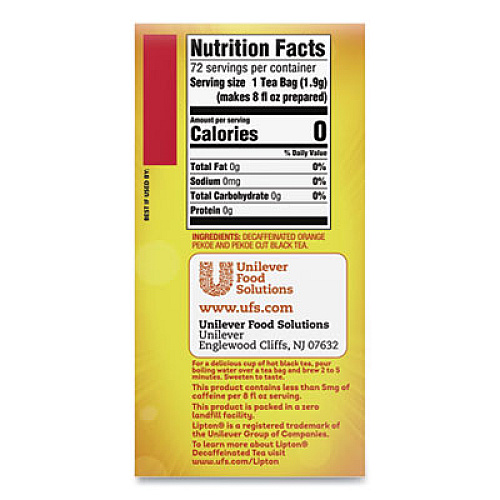 Lipton Tea Bags, Decaffeinated, 72/Box (290)