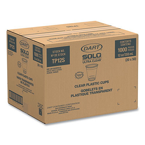 SOLO Ultra Clear Cups, 12 oz, Plastic, 50 Cups/Bag, 20 Bags/Carton (TP12S)