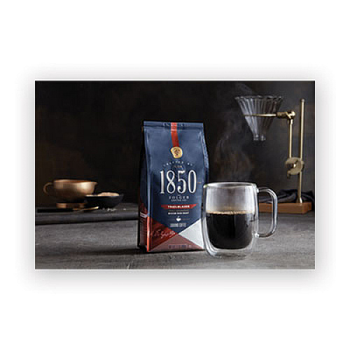 1850 Coffee, Trailblazer, Dark Roast, Ground, 12 oz Bag, 6/Carton (60515)
