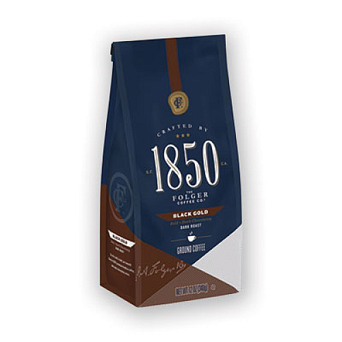 1850 Coffee, Black Gold, Dark Roast, Ground, 12 oz Bag, 6/Carton (60516)