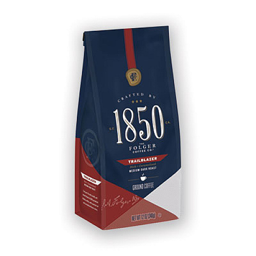 1850 Coffee, Trailblazer, Dark Roast, Ground, 12 oz Bag, 6/Carton (60515)