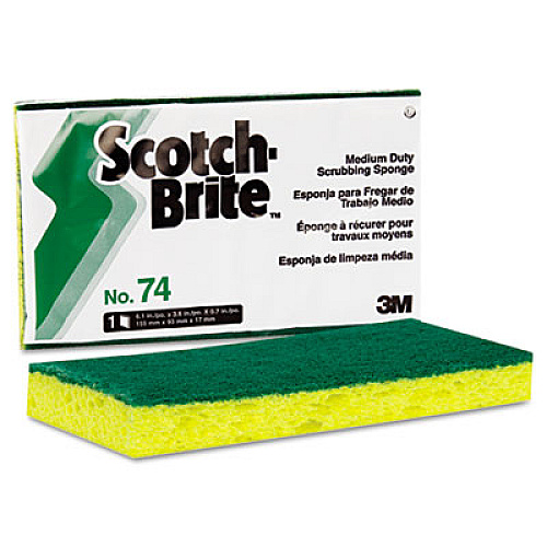 Scotch-Brite PROFESSIONAL Medium-Duty Scrubbing Sponge 74, 3.6 x 6.1, 0.7" Thick, Yellow/Green, 20/Carton