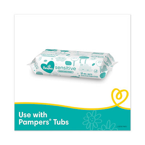 Pampers Sensitive Baby Wipes, White, Cotton, Unscented, 72/Pack, 8 Packs/Carton (88529CT)