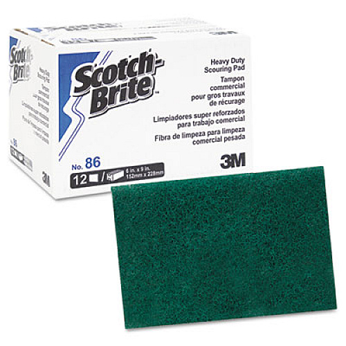 Scotch-Brite PROFESSIONAL Heavy-Duty Scouring Pad 86, 6 x 9, Green, Dozen