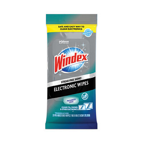 Windex Electronics-Cleaner Wipes, 1-Ply, 7 x 10, Neutral Scent, White, 25/Pack, 12 Packs/Carton (319248)