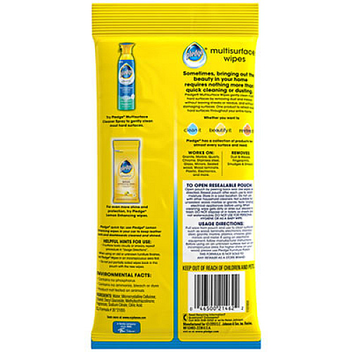 Pledge Multi-Surface Cleaner Wet Wipes, Cloth, 7 x 10, Fresh Citrus, 25/Pack (319249EA)