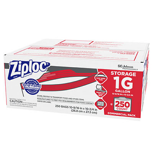 Ziploc Double Zipper Storage Bags, 1 gal, 1.75 mil, 10.56" x 10.75", Clear, 250/Box (682257)