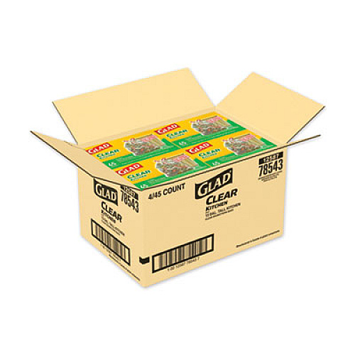 Glad Recycling Tall Kitchen Drawstring Trash Bags, 13 gal, 0.9 mil, 24" x 27.38", Clear, 180/Carton (78543CT)