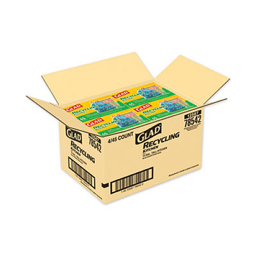Glad Tall Kitchen Blue Recycling Bags, 13 gal, 0.9 mil, Blue, 180/Carton (78542)