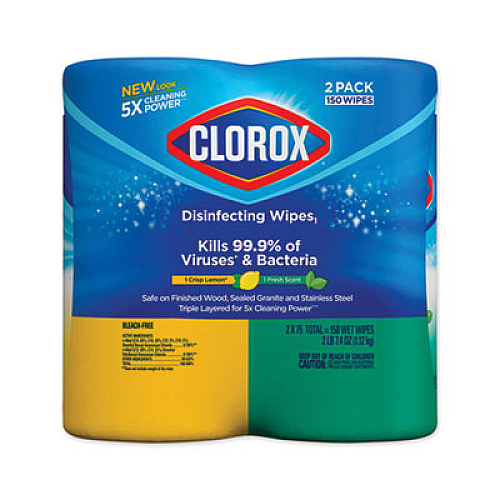 Clorox Disinfecting Wipes, 7 x 8, Fresh Scent/Citrus Blend, 75/Can, 2 Cans/PK, 6 PK/CT (01599CT)