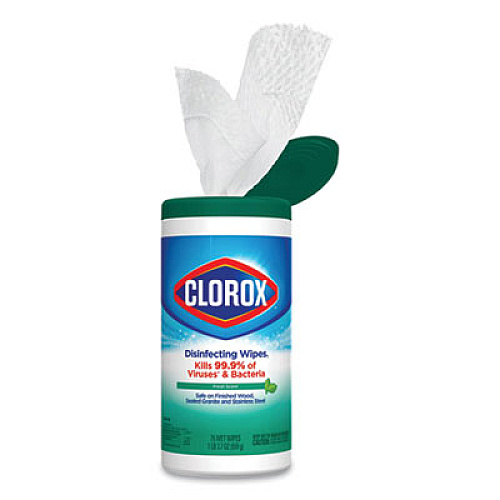 Clorox Disinfecting Wipes, 7 x 8, Fresh Scent/Citrus Blend, 75/Can, 2 Cans/PK, 6 PK/CT (01599CT)