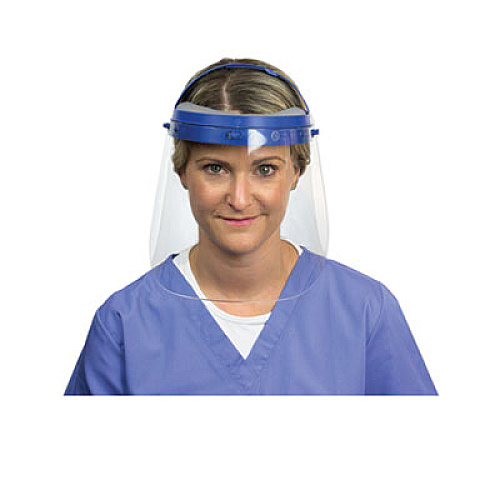 Suncast Fully Assembled Full Length Face Shield with Head Gear, 16.5 x 10.25 x 11, Clear/Blue, 16/Carton (HGASSY16)